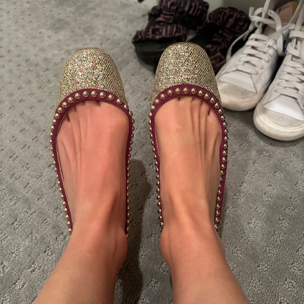 Christian Louboutin Gold and Red Studded Flats